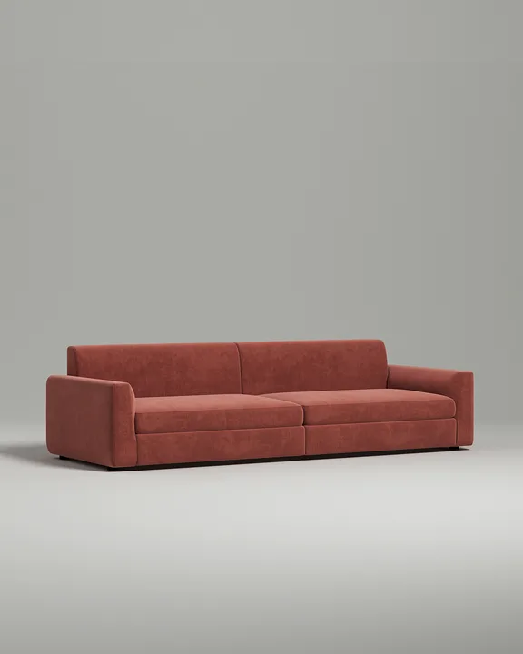 Стильный прямой диван Lutvan. Материал: Искусственная замша. Цвет: Терракотовый