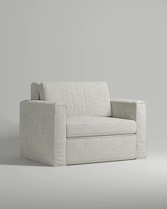 Кресло Borgen раскладное без ножек с подлокотниками (белая рогожка - Romeo 01) от Kalibroom