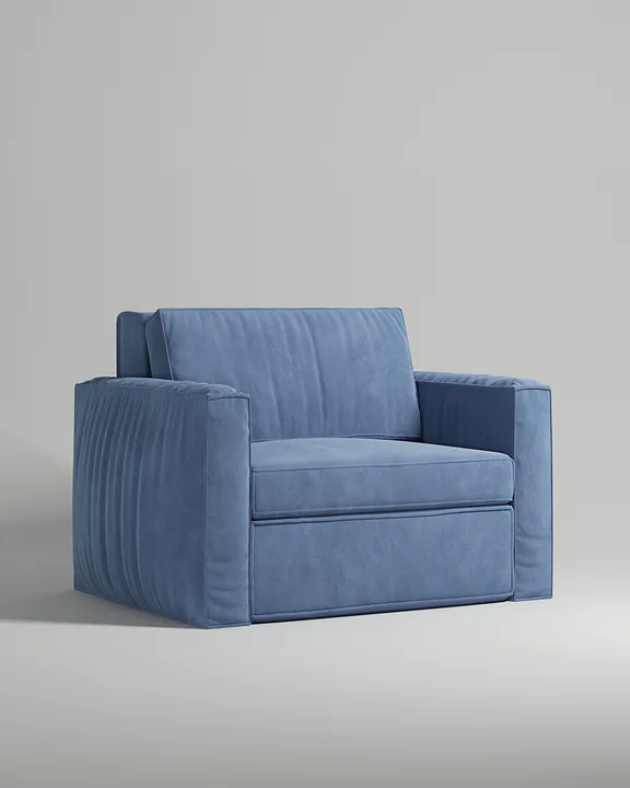 Кресло Borgen раскладное без ножек с подлокотниками (голубой велюр - Novus 872) от Kalibroom