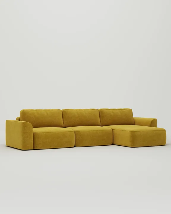 Стильный угловой диван Повдер угловой. Материал: Велюр. Цвет: Горчичный