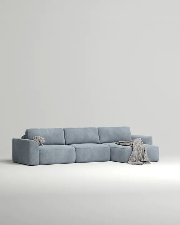Стильный угловой диван Пауде угловой. Материал: Флок. Цвет: Голубой