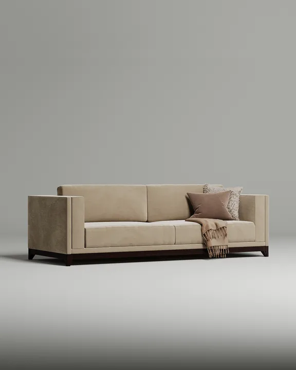 Стильный прямой диван Паллмер. Материал: Велюр. Цвет: Бежевый