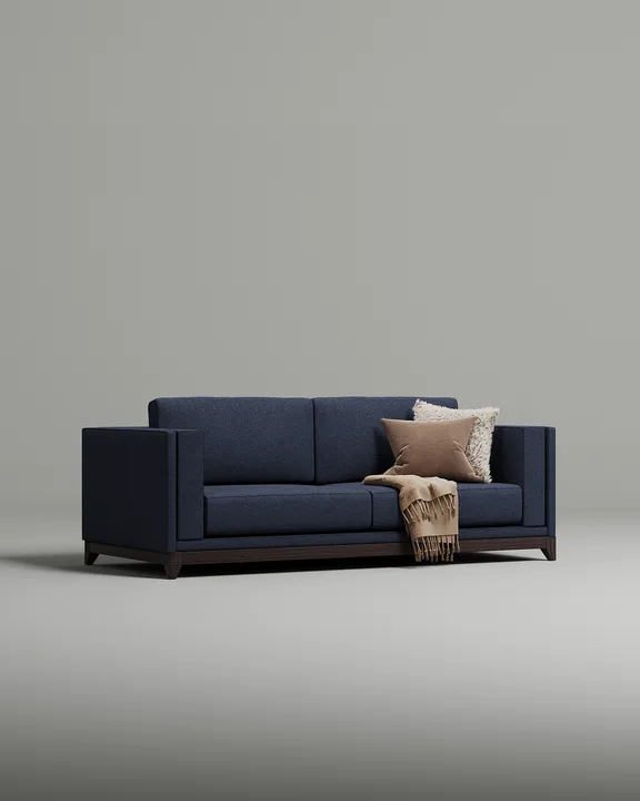 Стильный прямой диван Паллмер. Материал: Букле. Цвет: Синий