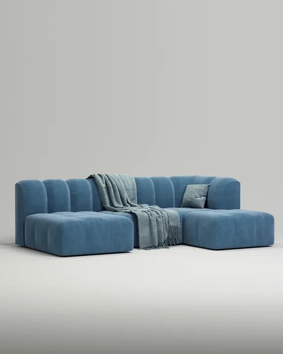 Стильный модульный диван Мортимер модульный. Материал: Велюр. Цвет: Синий