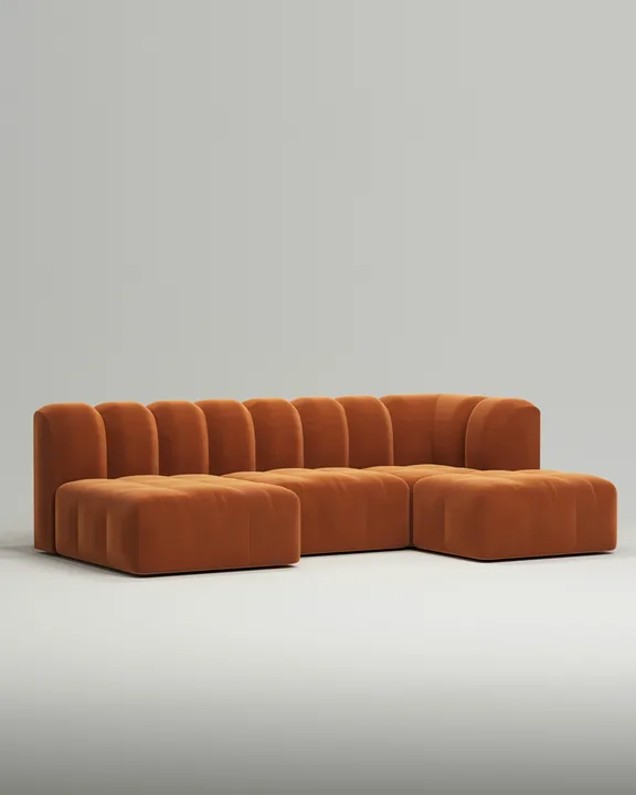 Стильный модульный диван Мортимер модульный. Материал: Велюр. Цвет: Оранжевый