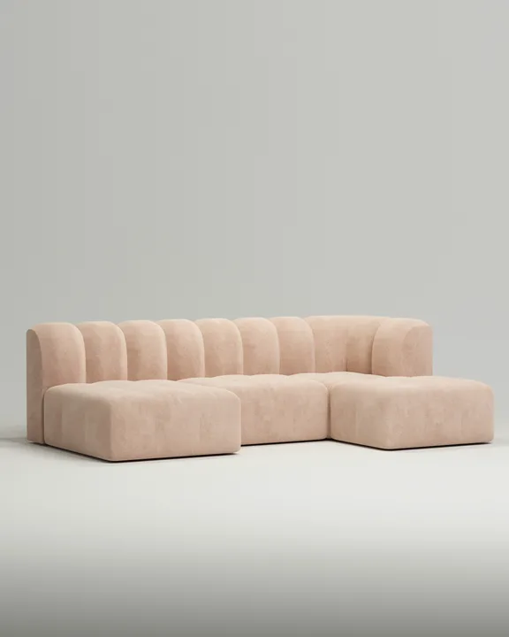 Стильный модульный диван Мортимер модульный. Материал: Флок. Цвет: Розовый Стильный модульный диван Мортимер модульный. Материал: Флок. Цвет: Розовый