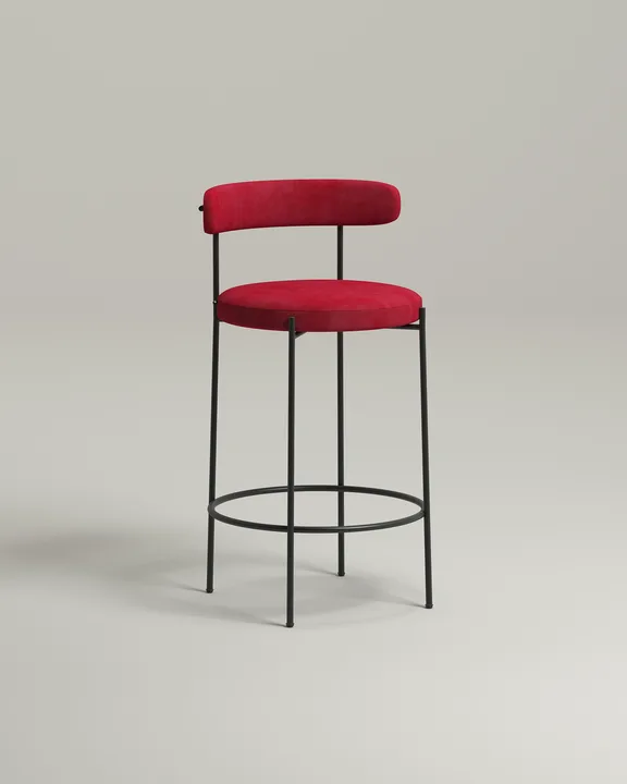Стул Рэмоунс барный (красный велюр - Velutto 38) Удобный стул Рэмоунс барный. Материал: велюр. Цвет: красный (Velutto 38)