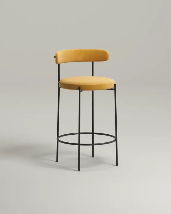 Стул Рэмоунс барный (велюр горчичного цвета - Novus 560) Удобный стул Рэмоунс барный. Материал: велюр. Цвет: горчичный (Novus 560)