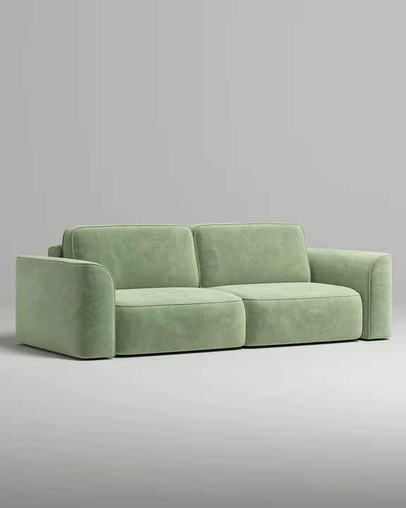 Стильный прямой диван Пауде. Материал: Велюр. Цвет: Зеленый