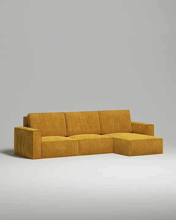 Стильный угловой диван Борген угловой. Материал: Флок. Цвет: Горчичный