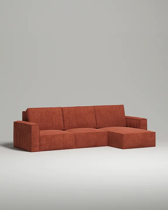 Стильный угловой диван Борген угловой. Материал: Искусственная замша. Цвет: Терракотовый