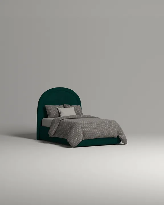 Кровать Файнэли под матрас 90x200 с мягким изголовьем и ящиком для хранения белья. Материал: велюр - Velutto 20