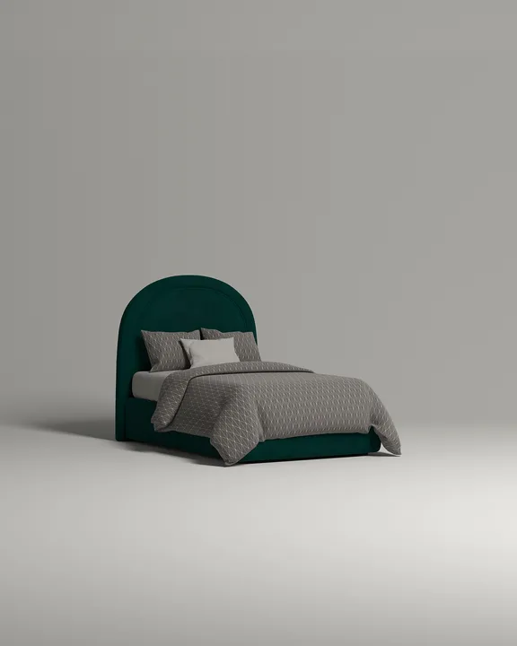 Кровать Файнэли под матрас 120x200 с мягким изголовьем и ящиком для хранения белья. Материал: велюр - Velutto 20