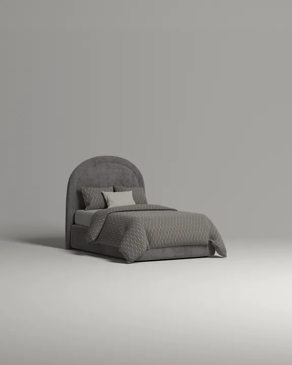 Кровать Файнэли под матрас 90x200 с мягким изголовьем и ящиком для хранения белья. Материал: флок - Dania stone A