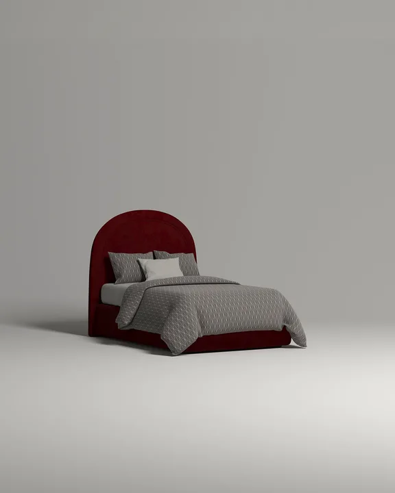 Кровать Файнэли под матрас 90x200 с мягким изголовьем и ящиком для хранения белья. Материал: микровельвет - Velvet lux 09