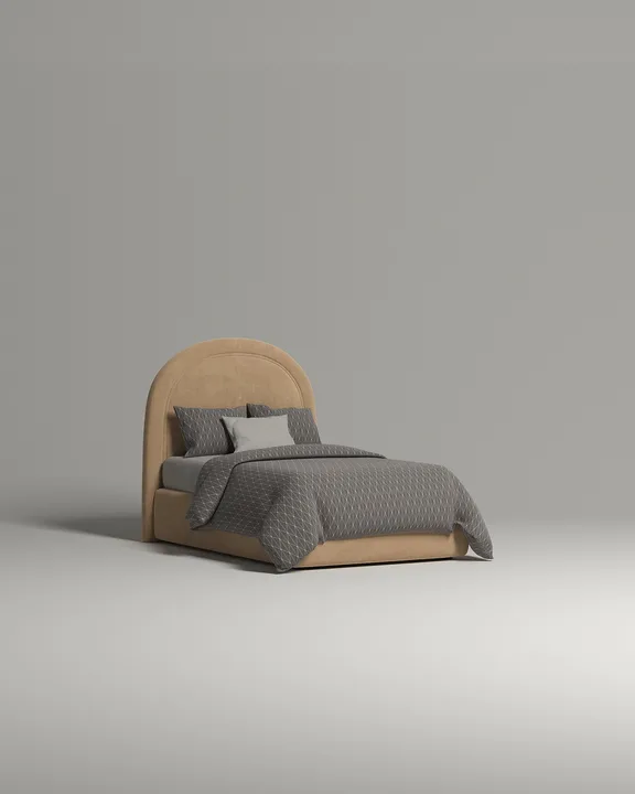 Кровать Файнэли под матрас 120x200 с мягким изголовьем и ящиком для хранения белья. Материал: Velutto 59 (велюр) Кровать Файнэли под матрас 120x200 с мягким изголовьем и ящиком для хранения белья. Материал: велюр - Velutto 59