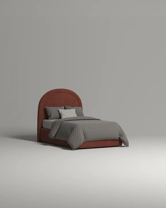 Кровать Файнэли под матрас 120x200 с мягким изголовьем и ящиком для хранения белья. Материал: Velutto 55 (велюр) Кровать Файнэли под матрас 120x200 с мягким изголовьем и ящиком для хранения белья. Материал: велюр - Velutto 55