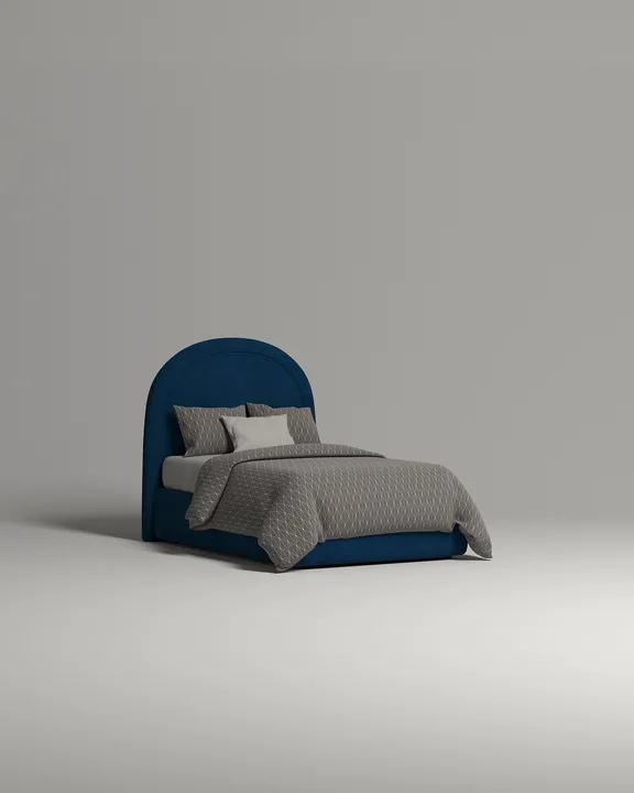 Кровать Файнэли под матрас 120x200 с мягким изголовьем и ящиком для хранения белья. Материал: велюр - Premier 22