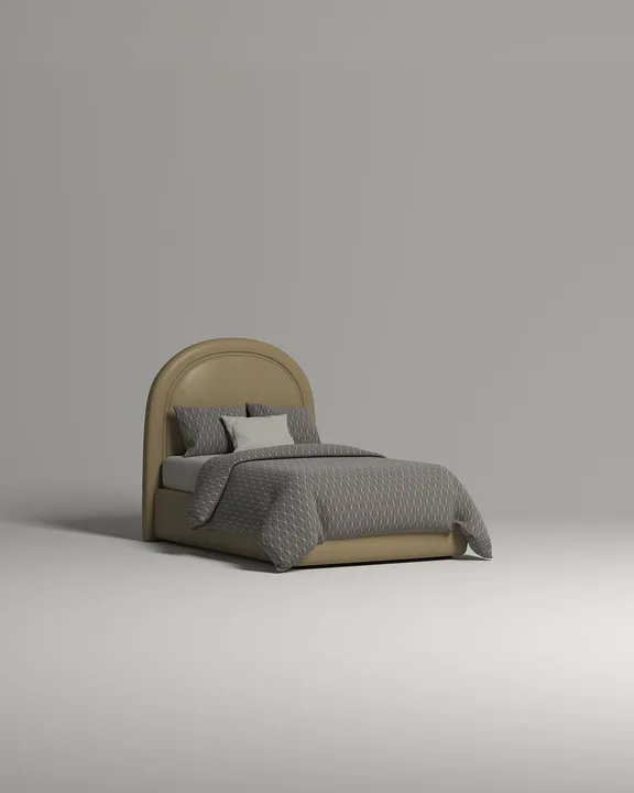 Кровать Файнэли под матрас 120x200 с мягким изголовьем и ящиком для хранения белья. Материал: искусственная кожа - Oregon 02