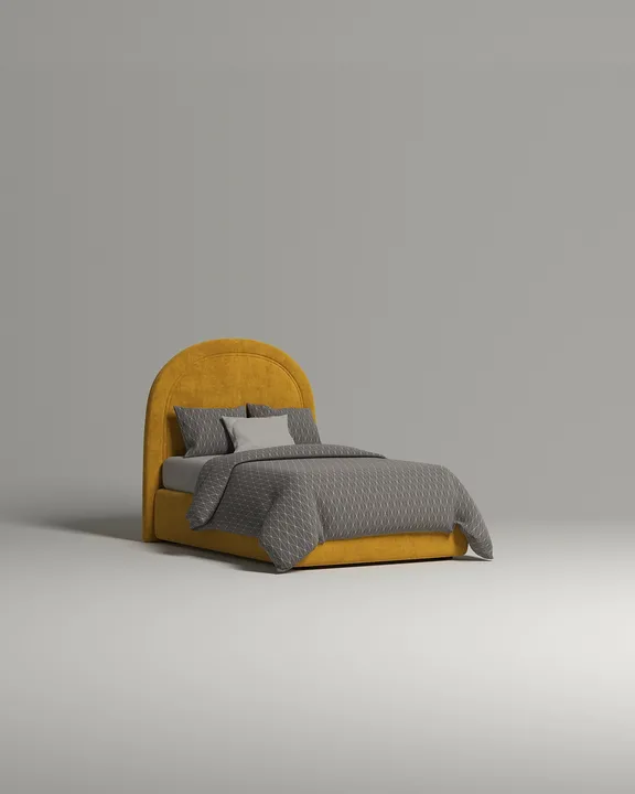 Кровать Файнэли под матрас 120x200 с мягким изголовьем и ящиком для хранения белья. Материал: искусственная замша - Elixir 560