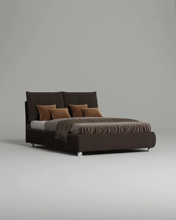 Кровать Матти под матрас 180x200 с мягким изголовьем и ящиком для хранения белья. Материал: букле - Buckle brown A