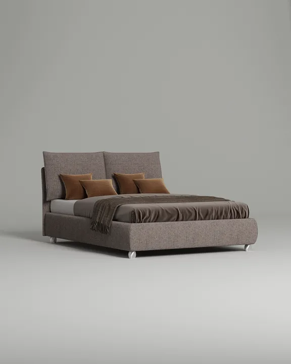 Кровать Матти под матрас 160x200 с мягким изголовьем и ящиком для хранения белья. Материал: рогожка - Romeo 05