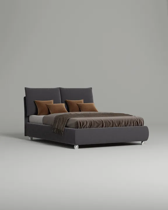 Кровать Матти под матрас 160x200 с мягким изголовьем и ящиком для хранения белья. Материал: велюр - Novus 998