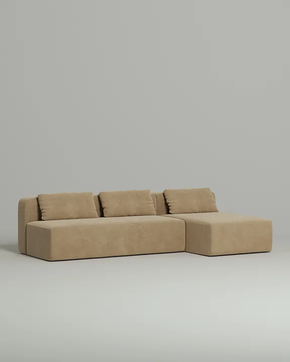 Стильный угловой диван Ламас. Материал: Велюр. Цвет: Бежевый