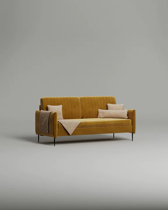 Стильный прямой диван Хэнди. Материал: Велюр. Цвет: Желтый