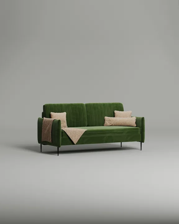 Стильный прямой диван Хэнди. Материал: Микровельвет. Цвет: Зеленый