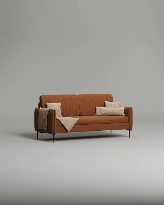 Стильный прямой диван Хэнди. Материал: Искусственная замша. Цвет: Оранжевый