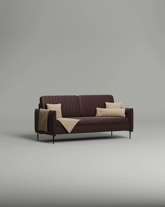 Стильный прямой диван Хэнди. Материал: Искусственная кожа. Цвет: Коричневый