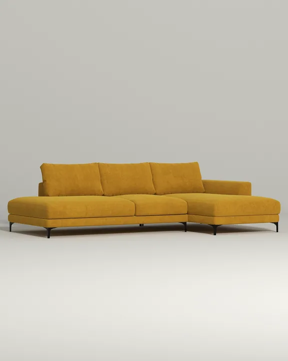 Стильный угловой диван Индастриал. Материал: Искусственная замша. Цвет: Горчичный