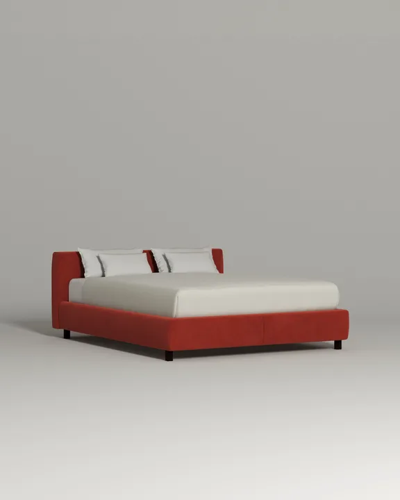 Кровать Меринга под матрас 180x200 с мягким изголовьем и ящиком для хранения белья. Материал: велюр - Premier 15