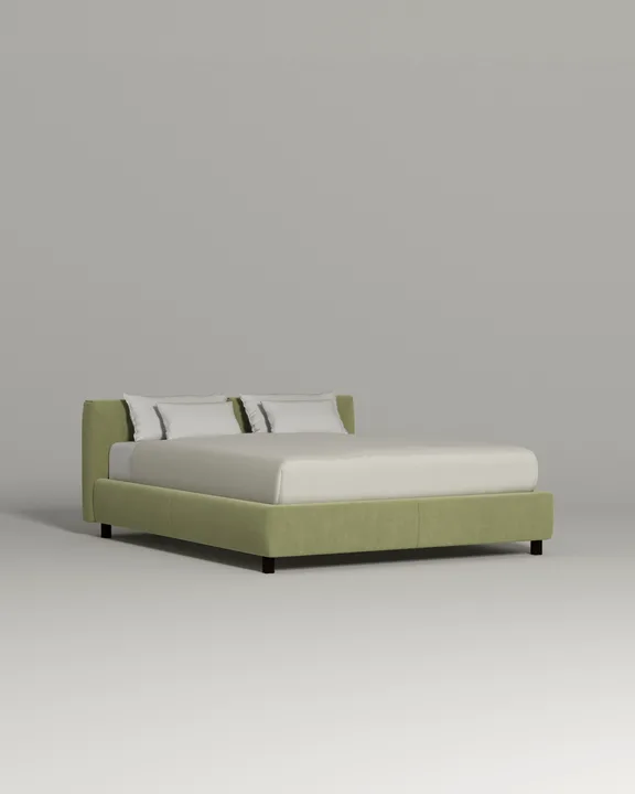 Кровать Меринга под матрас 180x200 с мягким изголовьем и ящиком для хранения белья. Материал: велюр - Velutto 30