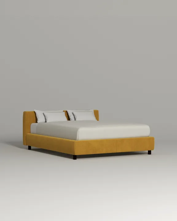 Кровать Меринга под матрас 160x200 с мягким изголовьем и ящиком для хранения белья. Материал: велюр - Velutto 56