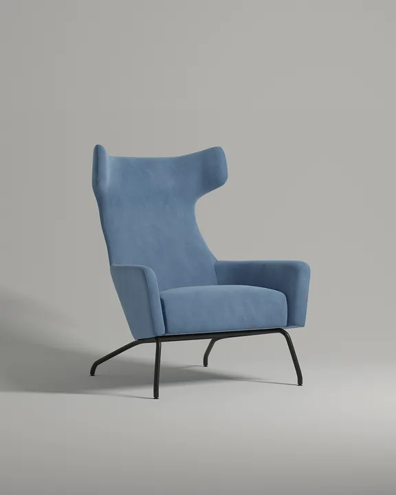 Кресло Палл на ножках с подлокотниками (голубой велюр - Velutto 46) от Kalibroom