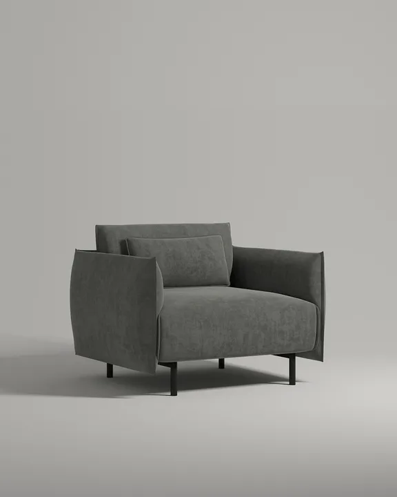 Кресло Эрвик на ножках с подлокотниками (серый флок - Dania stone A) от Kalibroom