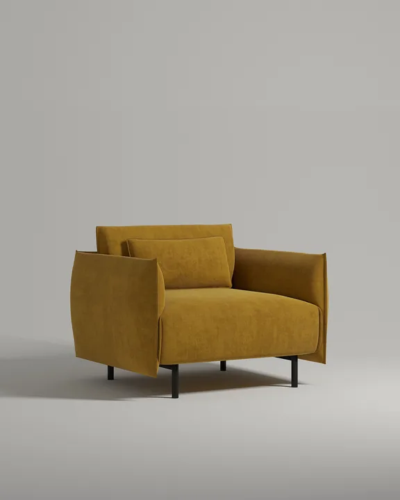 Кресло Эрвик на ножках с подлокотниками (искусственная замша горчичного цвета - Elixir 560) от Kalibroom