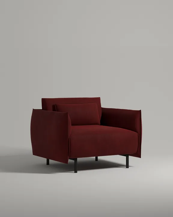 Кресло Эрвик на ножках с подлокотниками (велюр цвета бордо - Velutto 29) от Kalibroom