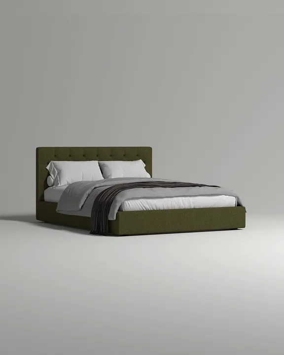 Кровать Торэна под матрас 140x200 с мягким изголовьем и ящиком для хранения белья. Материал: букле - Lanvin 618