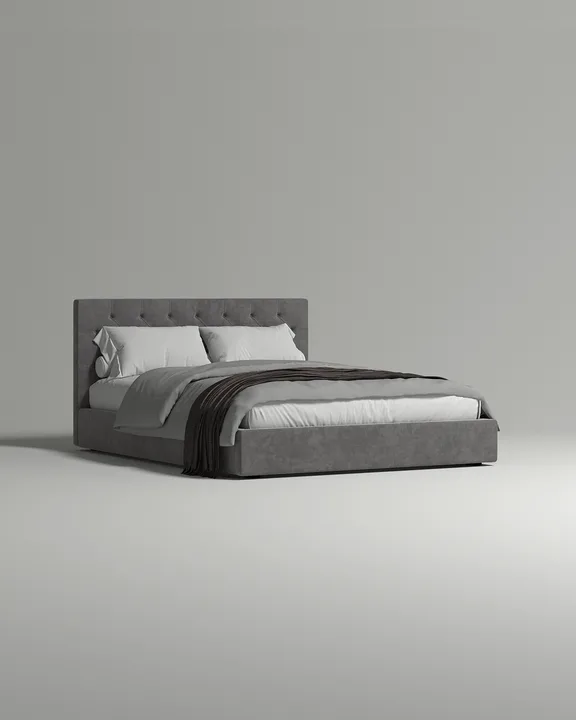 Кровать Торэна под матрас 160x200 с мягким изголовьем и ящиком для хранения белья. Материал: флок - Dania stone A