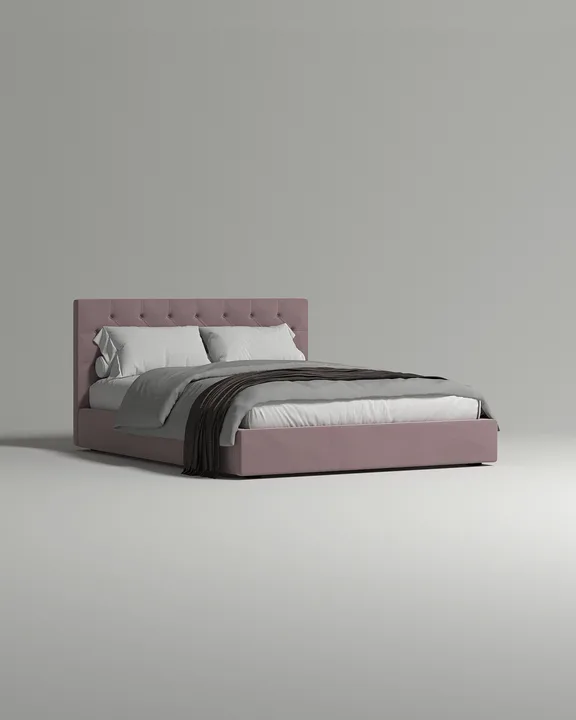 Кровать Торэна под матрас 140x200 с мягким изголовьем и ящиком для хранения белья. Материал: велюр - Novus 810
