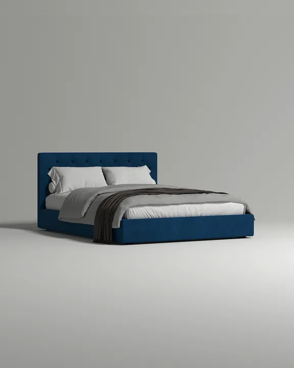 Кровать Торэна под матрас 160x200 с мягким изголовьем и ящиком для хранения белья. Материал: велюр - Premier 22