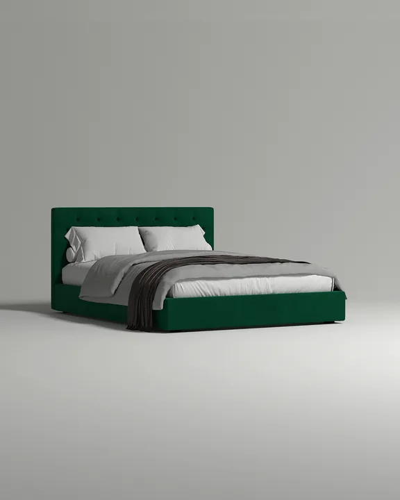 Кровать Торэна под матрас 200x200 с мягким изголовьем и ящиком для хранения белья. Материал: велюр - Velutto 33