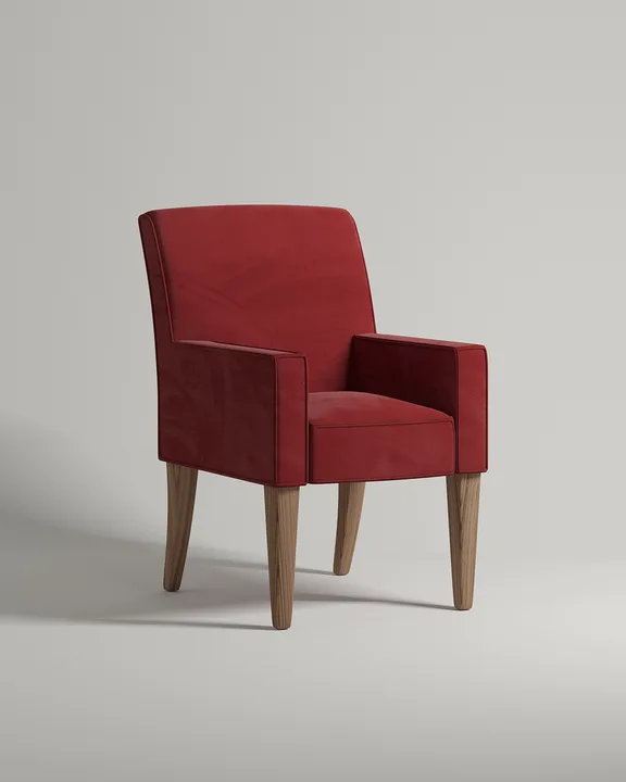 Удобный стул Борген с подлокотниками и кантом. Материал: велюр. Цвет: красный (Premier 14)