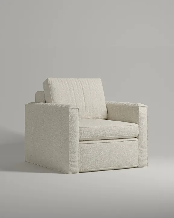 Кресло Борген без ножек с подлокотниками (белое букле - Buckle white A) от Kalibroom