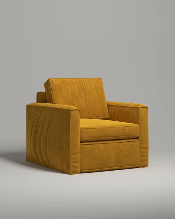 Кресло Борген без ножек с подлокотниками (искусственная замша горчичного цвета - Elixir 560) от Kalibroom