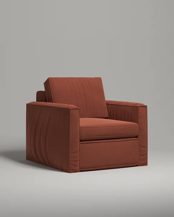 Кресло Борген без ножек с подлокотниками (велюр терракотового цвета - Novus 410) от Kalibroom