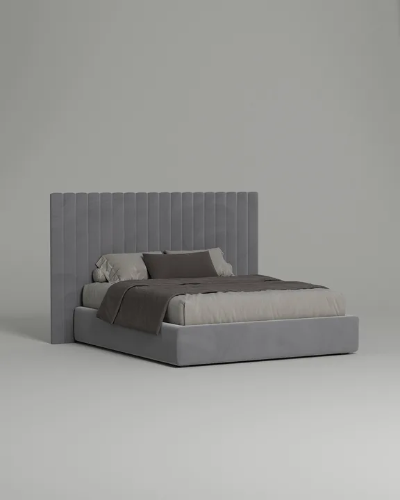 Кровать Моби под матрас 180x200 с мягким изголовьем и ящиком для хранения белья. Материал: велюр - Velutto 10